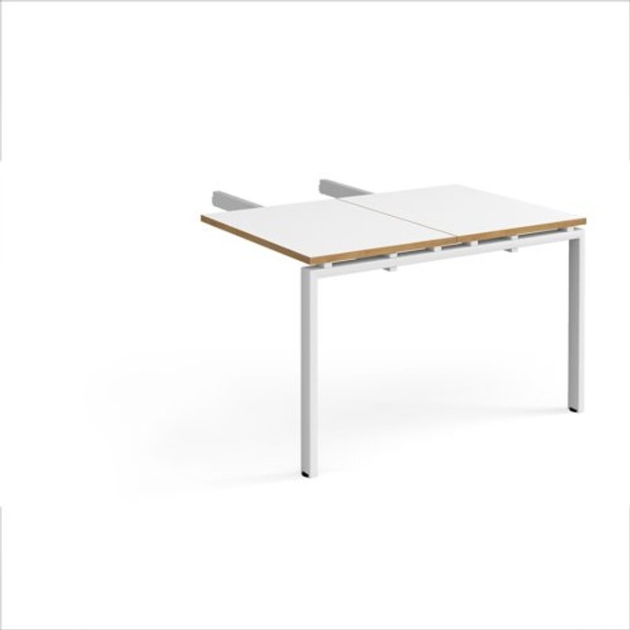 Office Monster | Adapt Adapt add on unit double return desk 800mm x 1200mm - white frame, white top with oak edge Adapt Adapt add on unit double return desk 800mm x 1200mm - white frame, white top with oak edge