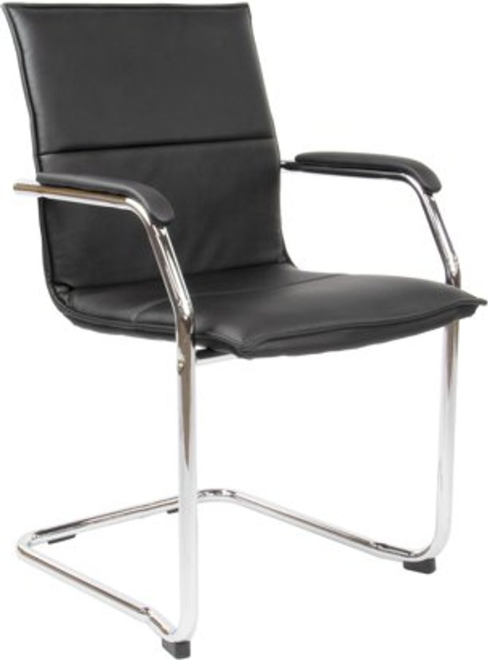 Office Monster | Essen Essen stackable meeting room cantilever chair - black faux leather Essen Essen stackable meeting room cantilever chair - black faux leather