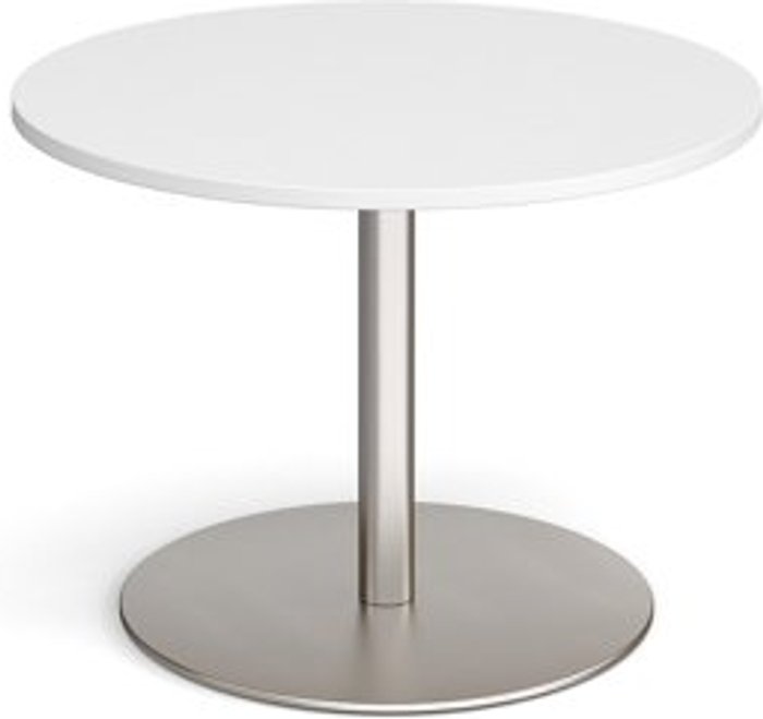 Office Monster | Eternal Eternal circular boardroom table 1000mm - brushed steel base, white top Eternal Eternal circular boardroom table 1000mm - brushed steel base, white top