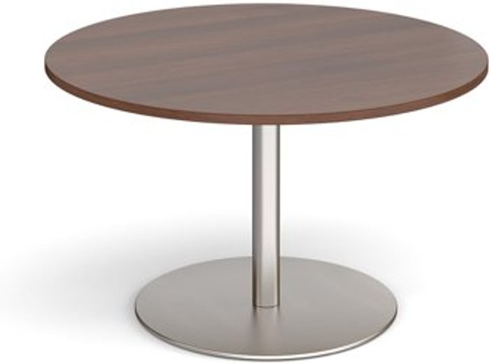 Office Monster | Eternal Eternal circular boardroom table 1200mm - brushed steel base, walnut top (Made-to-order 4 - 6 week lead time) Eternal Eternal circular boardroom table 1200mm - brushed steel base, walnut top (Made-to-order 4 - 6 week lead time)