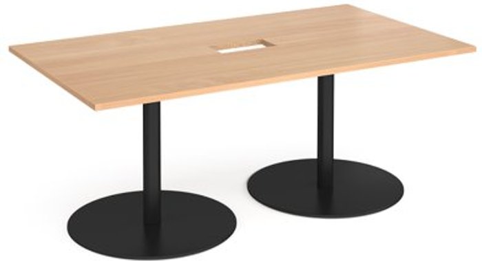 Office Monster | Eternal Eternal rectangular boardroom table 1800mm x 1000mm with central cutout 272mm x 132mm - black base, beech top Eternal Eternal rectangular boardroom table 1800mm x 1000mm with central cutout 272mm x 132mm - black base, beech top