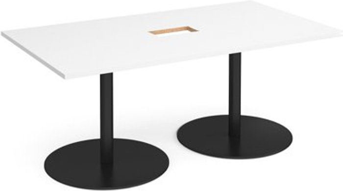 Office Monster | Eternal Eternal rectangular boardroom table 1800mm x 1000mm with central cutout 272mm x 132mm - black base, white top Eternal Eternal rectangular boardroom table 1800mm x 1000mm with central cutout 272mm x 132mm - black base, white top