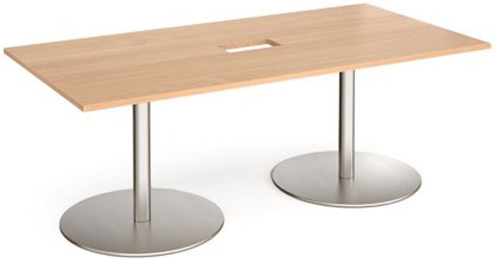 Office Monster | Eternal Eternal rectangular boardroom table 2000mm x 1000mm with central cutout 272mm x 132mm - brushed steel base, beech top Eternal Eternal rectangular boardroom table 2000mm x 1000mm with central cutout 272mm x 132mm - brushed steel base, beech top