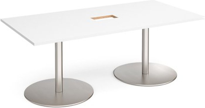 Office Monster | Eternal Eternal rectangular boardroom table 2000mm x 1000mm with central cutout 272mm x 132mm - brushed steel base, white top Eternal Eternal rectangular boardroom table 2000mm x 1000mm with central cutout 272mm x 132mm - brushed steel base, white top