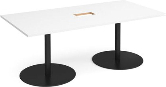 Office Monster | Eternal Eternal rectangular boardroom table 2000mm x 1000mm with central cutout 272mm x 132mm - black base, white top Eternal Eternal rectangular boardroom table 2000mm x 1000mm with central cutout 272mm x 132mm - black base, white top