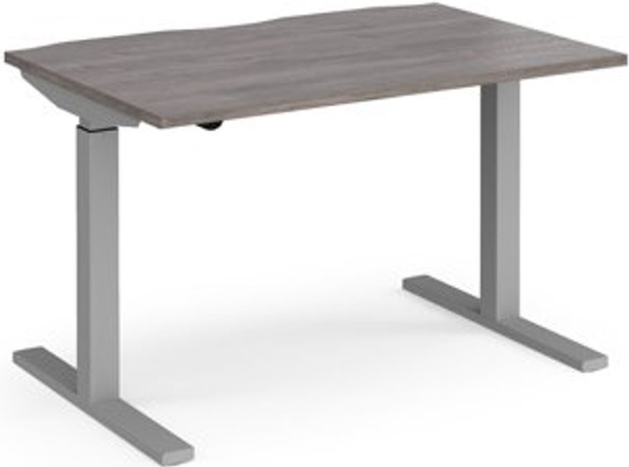 Office Monster | Elev8 Elev8 Mono straight sit-stand desk 1200mm x 800mm - silver frame, grey oak top Elev8 Elev8 Mono straight sit-stand desk 1200mm x 800mm - silver frame, grey oak top