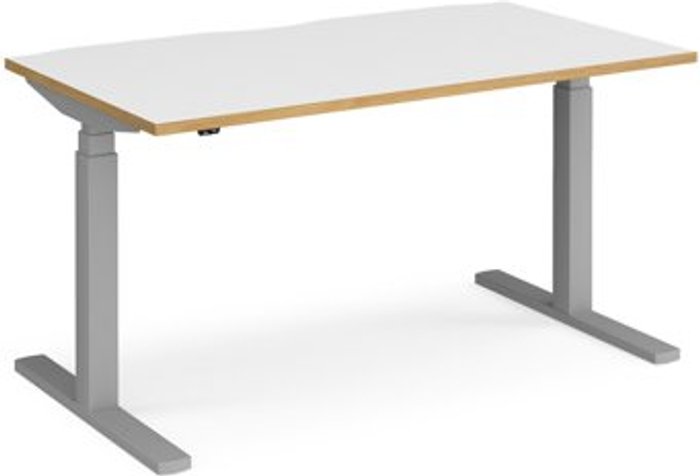 Office Monster | Elev8 Height Adjustable Desk | Rectangular Desk 1400mm | White/Oak Tops With Silver Frames | 800mm Depth | Elev8 Touch Elev8 Height Adjustable Desk | Rectangular Desk 1400mm | White/Oak Tops With Silver Frames | 800mm Depth | Elev8 Touch