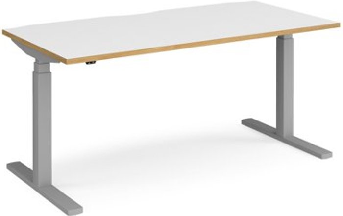 Office Monster | Elev8 Height Adjustable Desk | Rectangular Desk 1600mm | White/Oak Tops With Silver Frames | 800mm Depth | Elev8 Touch Elev8 Height Adjustable Desk | Rectangular Desk 1600mm | White/Oak Tops With Silver Frames | 800mm Depth | Elev8 Touch