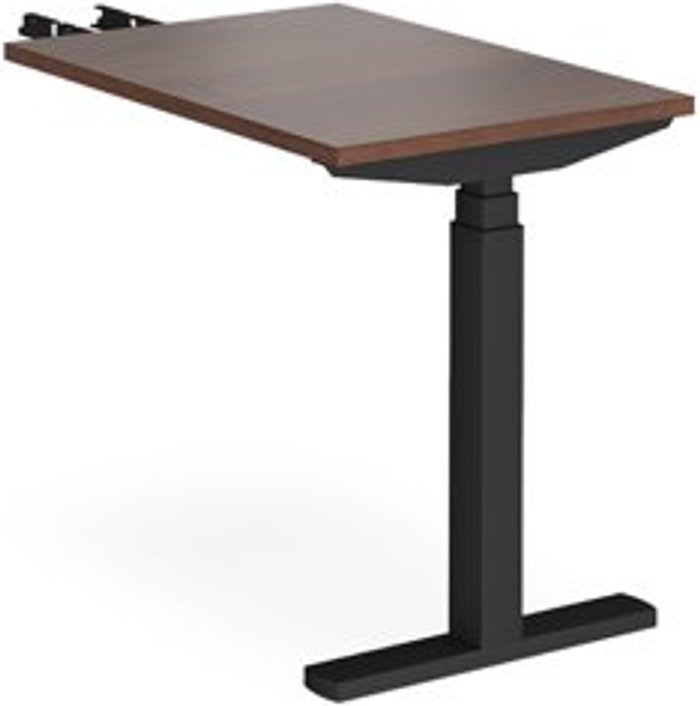 Office Monster | Elev8 Height Adjustable Desk | Rectangular Desk With Return 600mm | Walnut Tops With Black Frames | Elev8 Touch Elev8 Height Adjustable Desk | Rectangular Desk With Return 600mm | Walnut Tops With Black Frames | Elev8 Touch