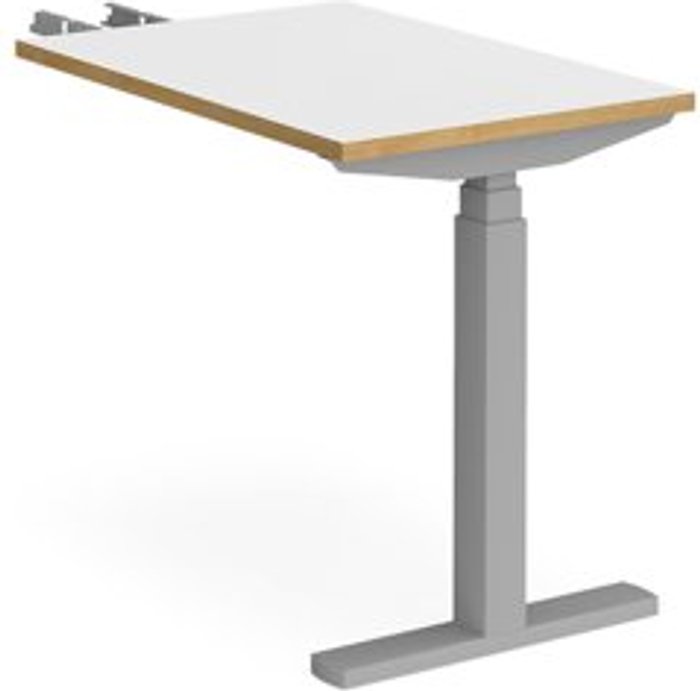 Office Monster | Elev8 Height Adjustable Desk | Rectangular Desk With Return 600mm | White/Oak Tops With Silver Frames | Elev8 Touch Elev8 Height Adjustable Desk | Rectangular Desk With Return 600mm | White/Oak Tops With Silver Frames | Elev8 Touch