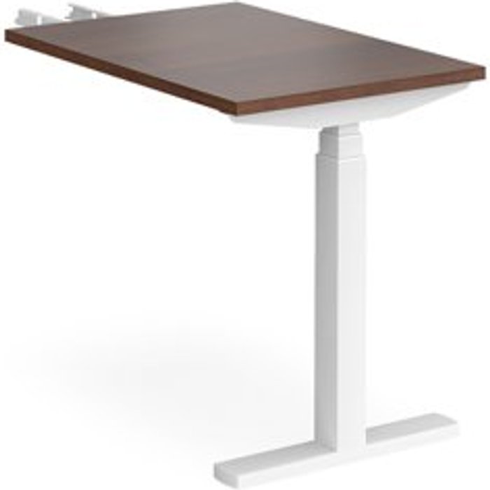 Office Monster | Elev8 Height Adjustable Desk | Rectangular Desk With Return 600mm | Walnut Tops With White Frames | Elev8 Touch Elev8 Height Adjustable Desk | Rectangular Desk With Return 600mm | Walnut Tops With White Frames | Elev8 Touch