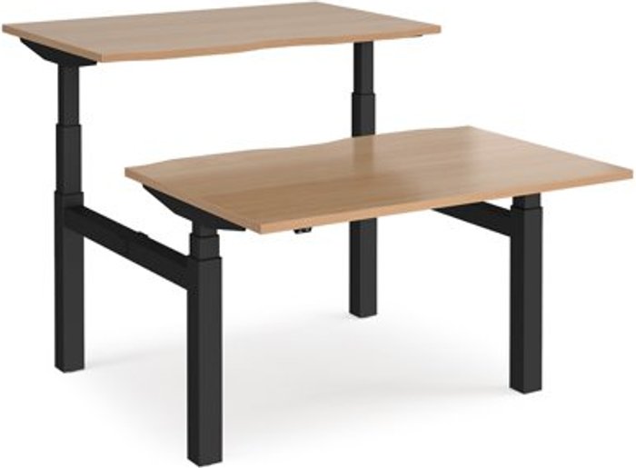 Office Monster | Elev8 Height Adjustable Desk | Back To Back Rectangular Desks 1200mm | Beech Tops With Black Frames | Elev8 Touch Elev8 Height Adjustable Desk | Back To Back Rectangular Desks 1200mm | Beech Tops With Black Frames | Elev8 Touch
