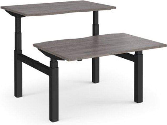 Office Monster | Elev8 Elev8 Touch sit-stand back-to-back desks 1200mm x 1650mm - black frame, grey oak top Elev8 Elev8 Touch sit-stand back-to-back desks 1200mm x 1650mm - black frame, grey oak top