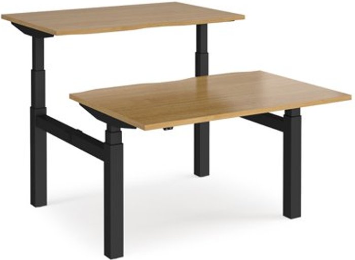 Office Monster | Elev8 Height Adjustable Desk | Back To Back Rectangular Desks 1200mm | Oak Tops With Black Frames | Elev8 Touch Elev8 Height Adjustable Desk | Back To Back Rectangular Desks 1200mm | Oak Tops With Black Frames | Elev8 Touch