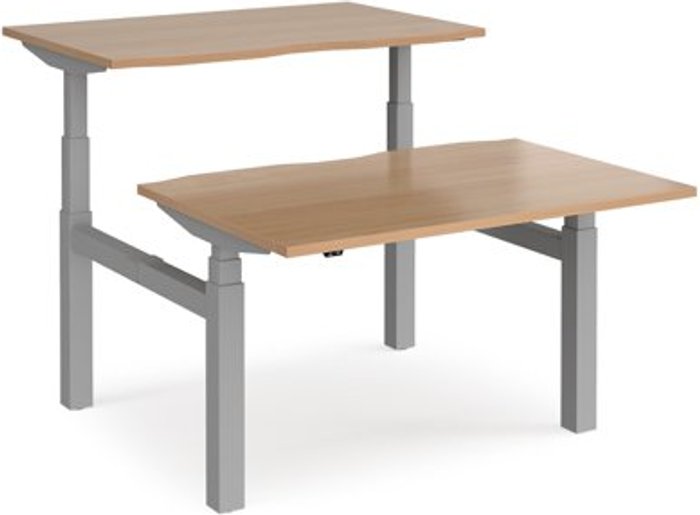 Office Monster | Elev8 Height Adjustable Desk | Back To Back Rectangular Desks 1200mm | Beech Tops With Silver Frames | Elev8 Touch Elev8 Height Adjustable Desk | Back To Back Rectangular Desks 1200mm | Beech Tops With Silver Frames | Elev8 Touch