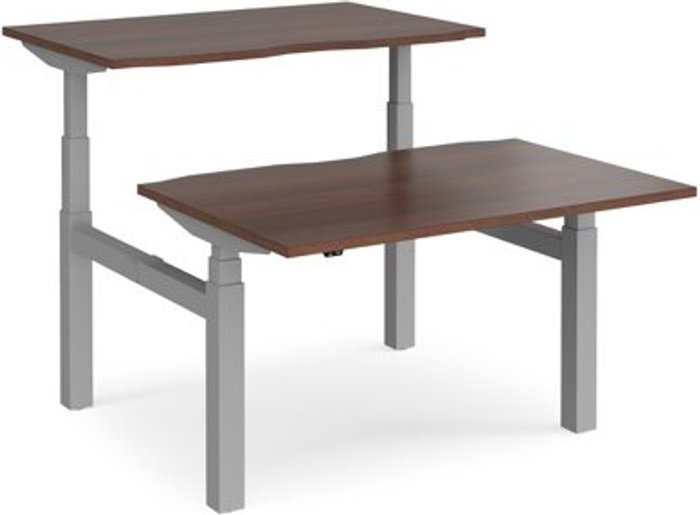 Office Monster | Elev8 Height Adjustable Desk | Back To Back Rectangular Desks 1200mm | Walnut Tops With Silver Frames | Elev8 Touch Elev8 Height Adjustable Desk | Back To Back Rectangular Desks 1200mm | Walnut Tops With Silver Frames | Elev8 Touch