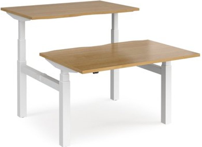 Office Monster | Elev8 Height Adjustable Desk | Back To Back Rectangular Desks 1200mm | Oak Tops With White Frames | Elev8 Touch Elev8 Height Adjustable Desk | Back To Back Rectangular Desks 1200mm | Oak Tops With White Frames | Elev8 Touch