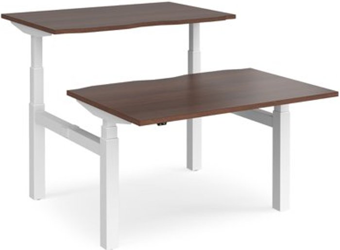 Office Monster | Elev8 Height Adjustable Desk | Back To Back Rectangular Desks 1200mm | Walnut Tops With White Frames | Elev8 Touch Elev8 Height Adjustable Desk | Back To Back Rectangular Desks 1200mm | Walnut Tops With White Frames | Elev8 Touch