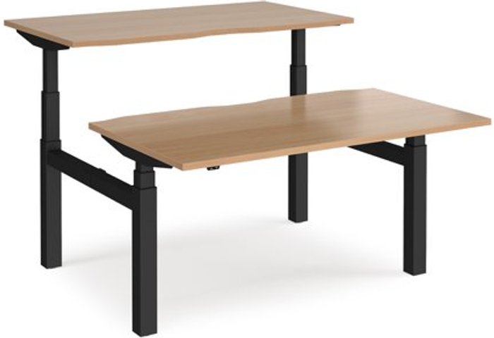 Office Monster | Elev8 Height Adjustable Desk | Back To Back Rectangular Desks 1400mm | Beech Tops With Black Frames | Elev8 Touch Elev8 Height Adjustable Desk | Back To Back Rectangular Desks 1400mm | Beech Tops With Black Frames | Elev8 Touch