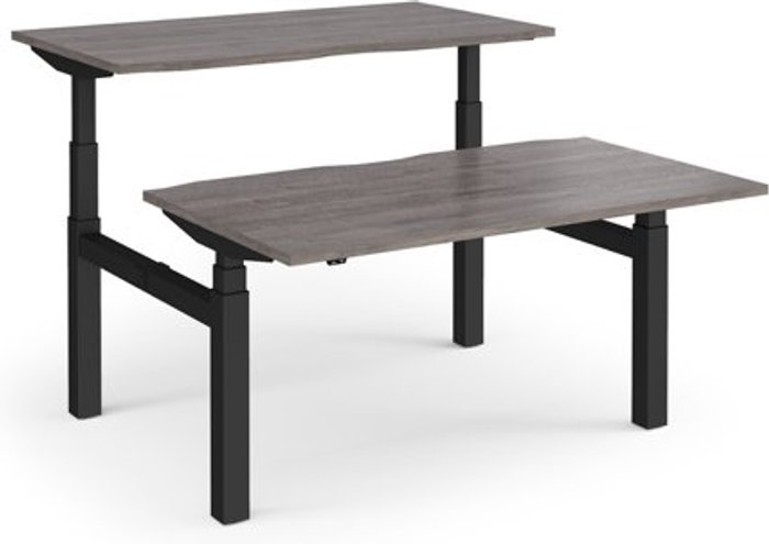 Office Monster | Elev8 Elev8 Touch sit-stand back-to-back desks 1400mm x 1650mm - black frame, grey oak top Elev8 Elev8 Touch sit-stand back-to-back desks 1400mm x 1650mm - black frame, grey oak top