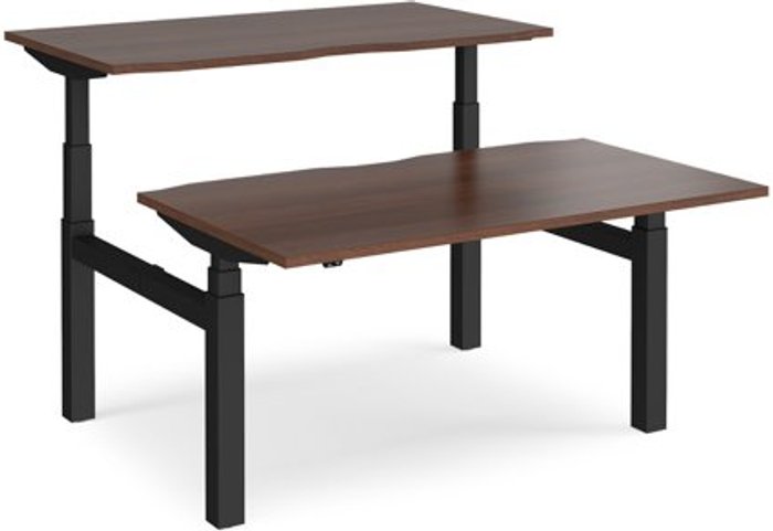 Office Monster | Elev8 Height Adjustable Desk | Back To Back Rectangular Desks 1400mm | Walnut Tops With Black Frames | Elev8 Touch Elev8 Height Adjustable Desk | Back To Back Rectangular Desks 1400mm | Walnut Tops With Black Frames | Elev8 Touch