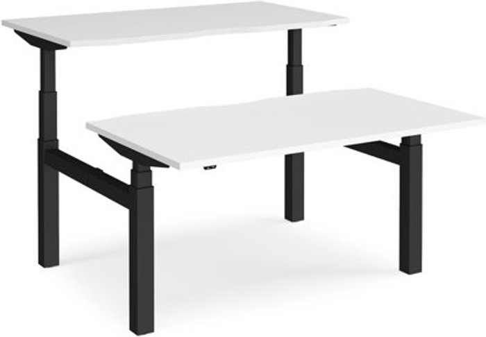 Office Monster | Elev8 Height Adjustable Desk | Back To Back Rectangular Desks 1400mm | White Tops With Black Frames | Elev8 Touch Elev8 Height Adjustable Desk | Back To Back Rectangular Desks 1400mm | White Tops With Black Frames | Elev8 Touch