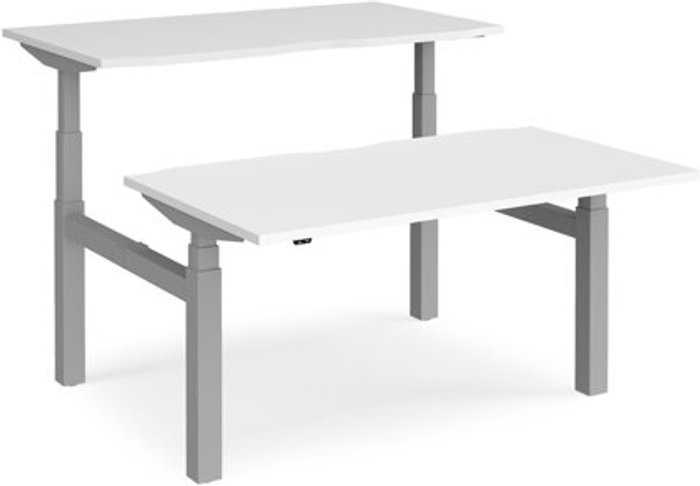 Office Monster | Elev8 Height Adjustable Desk | Back To Back Rectangular Desks 1400mm | White Tops With Silver Frames | Elev8 Touch Elev8 Height Adjustable Desk | Back To Back Rectangular Desks 1400mm | White Tops With Silver Frames | Elev8 Touch