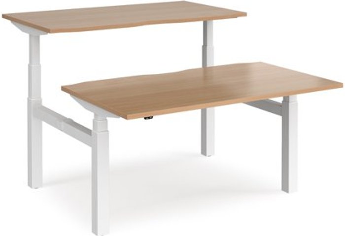 Office Monster | Elev8 Height Adjustable Desk | Back To Back Rectangular Desks 1400mm | Beech Tops With White Frames | Elev8 Touch Elev8 Height Adjustable Desk | Back To Back Rectangular Desks 1400mm | Beech Tops With White Frames | Elev8 Touch
