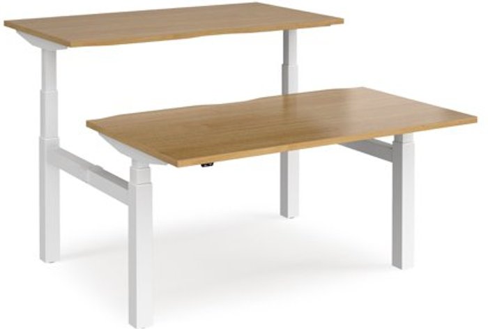 Office Monster | Elev8 Height Adjustable Desk | Back To Back Rectangular Desks 1400mm | Oak Tops With White Frames | Elev8 Touch Elev8 Height Adjustable Desk | Back To Back Rectangular Desks 1400mm | Oak Tops With White Frames | Elev8 Touch
