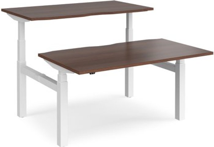 Office Monster | Elev8 Height Adjustable Desk | Back To Back Rectangular Desks 1400mm | Walnut Tops With White Frames | Elev8 Touch Elev8 Height Adjustable Desk | Back To Back Rectangular Desks 1400mm | Walnut Tops With White Frames | Elev8 Touch