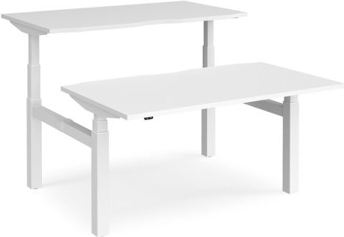 Office Monster | Elev8 Height Adjustable Desk | Back To Back Rectangular Desks 1400mm | White Tops With White Frames | Elev8 Touch Elev8 Height Adjustable Desk | Back To Back Rectangular Desks 1400mm | White Tops With White Frames | Elev8 Touch