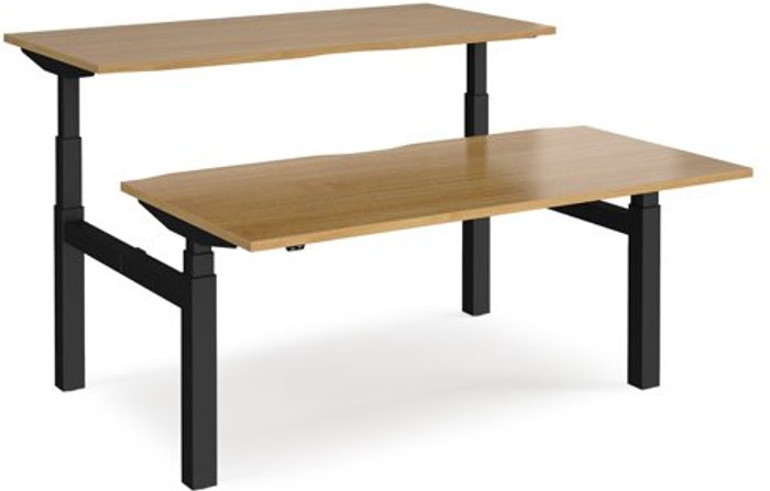 Office Monster | Elev8 Height Adjustable Desk | Back To Back Rectangular Desks 1600mm | Oak Tops With Black Frames | Elev8 Touch Elev8 Height Adjustable Desk | Back To Back Rectangular Desks 1600mm | Oak Tops With Black Frames | Elev8 Touch