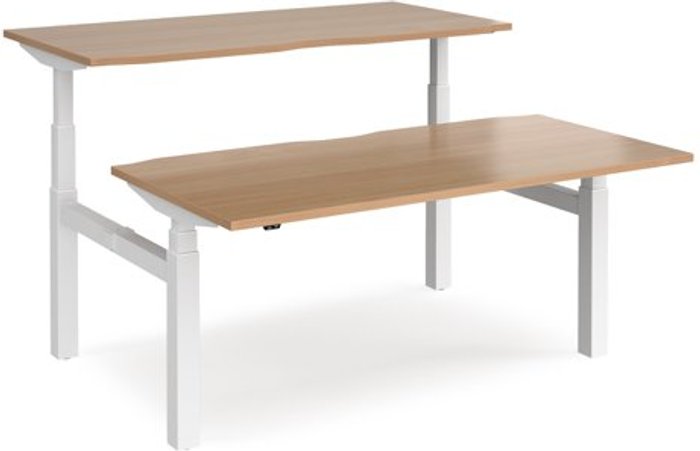 Office Monster | Elev8 Height Adjustable Desk | Back To Back Rectangular Desks 1600mm | Beech Tops With White Frames | Elev8 Touch Elev8 Height Adjustable Desk | Back To Back Rectangular Desks 1600mm | Beech Tops With White Frames | Elev8 Touch