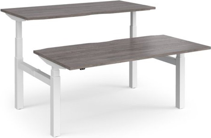 Office Monster | Elev8 Elev8 Touch sit-stand back-to-back desks 1600mm x 1650mm - white frame, grey oak top Elev8 Elev8 Touch sit-stand back-to-back desks 1600mm x 1650mm - white frame, grey oak top