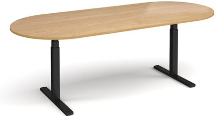 Office Monster | Elev8 Elev8 Touch radial end boardroom table 2400mm x 1000mm - black frame, oak top Elev8 Elev8 Touch radial end boardroom table 2400mm x 1000mm - black frame, oak top