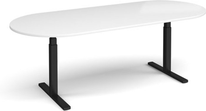 Office Monster | Elev8 Elev8 Touch radial end boardroom table 2400mm x 1000mm - black frame, white top Elev8 Elev8 Touch radial end boardroom table 2400mm x 1000mm - black frame, white top
