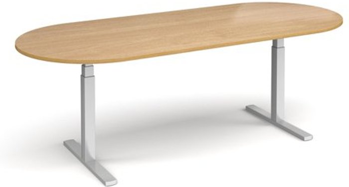 Office Monster | Elev8 Elev8 Touch radial end boardroom table 2400mm x 1000mm - silver frame, oak top Elev8 Elev8 Touch radial end boardroom table 2400mm x 1000mm - silver frame, oak top