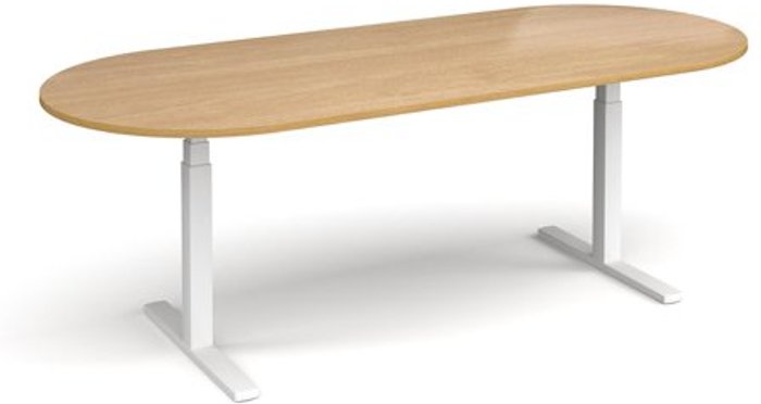 Office Monster | Elev8 Elev8 Touch radial end boardroom table 2400mm x 1000mm - white frame, oak top Elev8 Elev8 Touch radial end boardroom table 2400mm x 1000mm - white frame, oak top