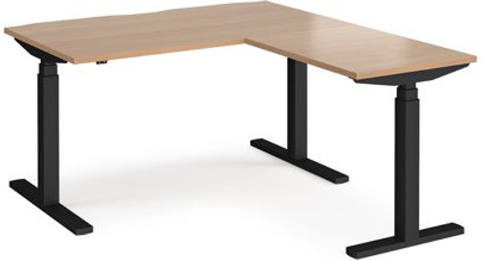 Office Monster | Elev8 Height Adjustable Desk | Rectangular Desk With Return 1400mm | Beech Tops With Black Frames | Elev8 Touch Elev8 Height Adjustable Desk | Rectangular Desk With Return 1400mm | Beech Tops With Black Frames | Elev8 Touch