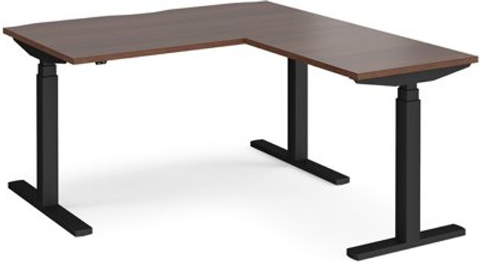 Office Monster | Elev8 Height Adjustable Desk | Rectangular Desk With Return 1400mm | Walnut Tops With Black Frames | Elev8 Touch Elev8 Height Adjustable Desk | Rectangular Desk With Return 1400mm | Walnut Tops With Black Frames | Elev8 Touch