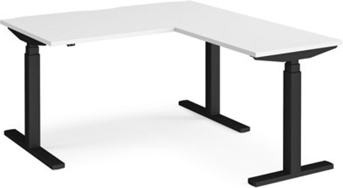 Office Monster | Elev8 Height Adjustable Desk | Rectangular Desk With Return 1400mm | White Tops With Black Frames | Elev8 Touch Elev8 Height Adjustable Desk | Rectangular Desk With Return 1400mm | White Tops With Black Frames | Elev8 Touch