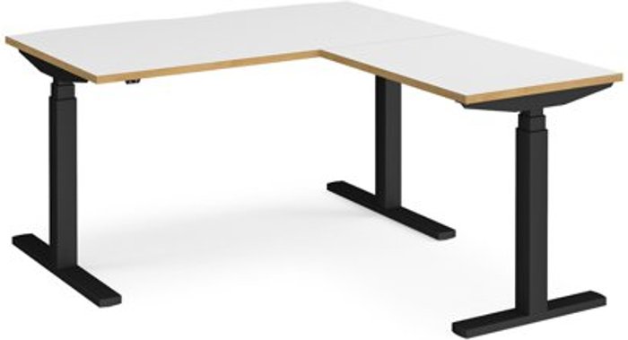 Office Monster | Elev8 Height Adjustable Desk | Rectangular Desk With Return 1400mm | White/Oak Tops With Black Frames | Elev8 Touch Elev8 Height Adjustable Desk | Rectangular Desk With Return 1400mm | White/Oak Tops With Black Frames | Elev8 Touch
