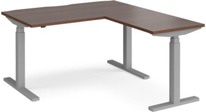 Office Monster | Elev8 Height Adjustable Desk | Rectangular Desk With Return 1400mm | Walnut Tops With Silver Frames | Elev8 Touch Elev8 Height Adjustable Desk | Rectangular Desk With Return 1400mm | Walnut Tops With Silver Frames | Elev8 Touch