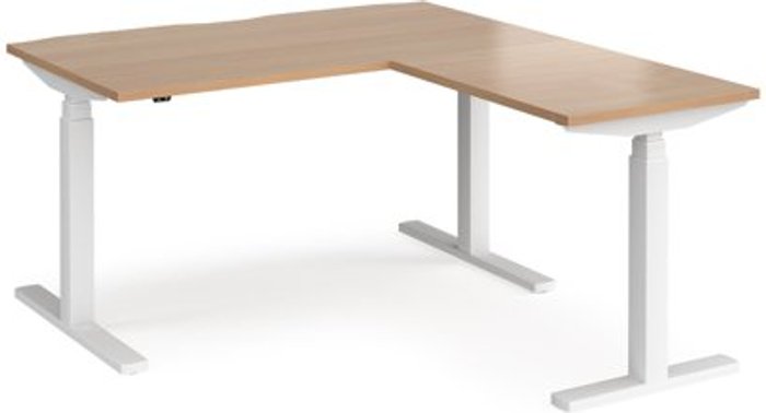 Office Monster | Elev8 Height Adjustable Desk | Rectangular Desk With Return 1400mm | Beech Tops With White Frames | Elev8 Touch Elev8 Height Adjustable Desk | Rectangular Desk With Return 1400mm | Beech Tops With White Frames | Elev8 Touch