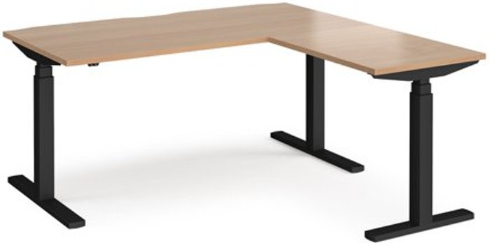 Office Monster | Elev8 Height Adjustable Desk | Rectangular Desk With Return 1600mm | Beech Tops With Black Frames | Elev8 Touch Elev8 Height Adjustable Desk | Rectangular Desk With Return 1600mm | Beech Tops With Black Frames | Elev8 Touch