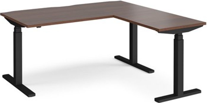 Office Monster | Elev8 Height Adjustable Desk | Rectangular Desk With Return 1600mm | Walnut Tops With Black Frames | Elev8 Touch Elev8 Height Adjustable Desk | Rectangular Desk With Return 1600mm | Walnut Tops With Black Frames | Elev8 Touch