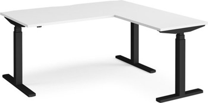 Office Monster | Elev8 Height Adjustable Desk | Rectangular Desk With Return 1600mm | White Tops With Black Frames | Elev8 Touch Elev8 Height Adjustable Desk | Rectangular Desk With Return 1600mm | White Tops With Black Frames | Elev8 Touch