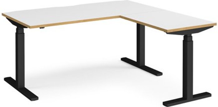 Office Monster | Elev8 Height Adjustable Desk | Rectangular Desk With Return 1600mm | White/Oak Tops With Black Frames | Elev8 Touch Elev8 Height Adjustable Desk | Rectangular Desk With Return 1600mm | White/Oak Tops With Black Frames | Elev8 Touch