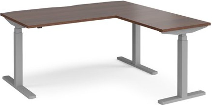 Office Monster | Elev8 Height Adjustable Desk | Rectangular Desk With Return 1600mm | Walnut Tops With Silver Frames | Elev8 Touch Elev8 Height Adjustable Desk | Rectangular Desk With Return 1600mm | Walnut Tops With Silver Frames | Elev8 Touch