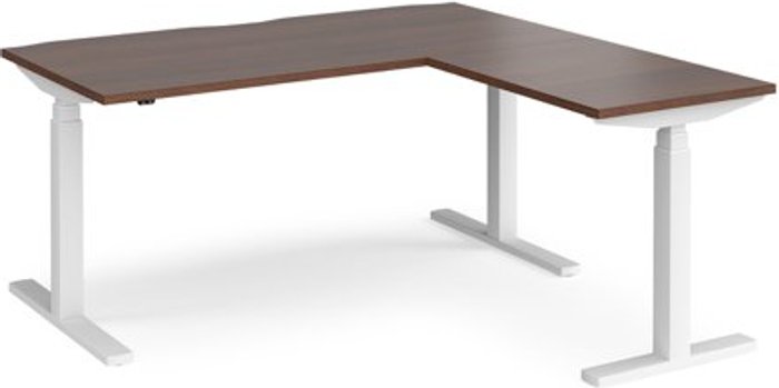 Office Monster | Elev8 Height Adjustable Desk | Rectangular Desk With Return 1600mm | Walnut Tops With White Frames | Elev8 Touch Elev8 Height Adjustable Desk | Rectangular Desk With Return 1600mm | Walnut Tops With White Frames | Elev8 Touch